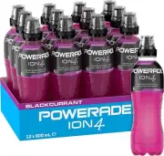Powerade ION4-Sports Drink Blackcurrant Sipper Cap Bottle 12 x 600mL Free Shippi