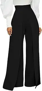 [Tcremisa] Women's Elegant Palazzo Pants Casual Split Wide Leg Trousers High Waist Loose Long Sweatpants