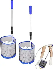 Table Tennis Ping Pong Ball Collector - Ping Pong Ball Picker Upper Retriever with Adjustable Length Net Bag Handle for Storage, Holds 120 Table Tennis Balls