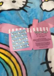 SANRIO Hello Kitty & Rainbows Bright Blue Plush BLANKET THROW 60 X 70 NEW