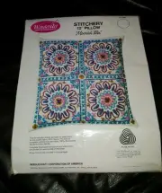 New WonderArt Stitchery 12" Pillow Moorish Tiles Vintage Embroidery Kit 9109