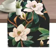 Table Runner White Magnolia Flowers Table Runners Summer Seasonal Kitchen Din...