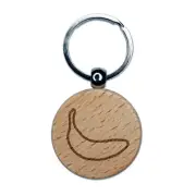 Banana Fruit Outline Engraved Wood Round Keychain Tag Charm