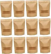 NAMOARLY 50 Pack Kraft Paper Vacuum Seal Bags Food Storage Stand-up Bags Window for Tea Dry Fruit Reusable Safe Packaging