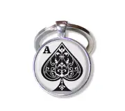 Ace of Spade Poker Player Lovers Gamble Card - Handmade Glass Pendant Key Ring