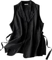 [IDEALSANXUN] Cotton Linen Vest for Women Sleeveless Blazers Oversized Lightweight Cardigans Spring Summer Jacket Waistcoat