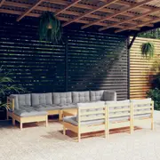 11 Piece Garden Lounge Set with Grey Cushions Pinewood vidaXL