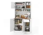 Giantex Kitchen Pantry Storage Cabinet w/Outlets & USB Ports Buffet Cupboard White