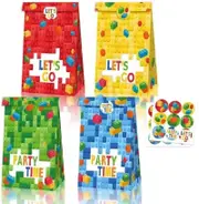 12pcs Building Blocks Theme Party Gift Bags with Mini Stickers - Kids Birthday Party Favors