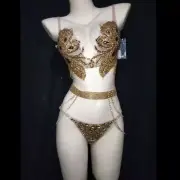 Pole Dancing Diamond Bra Gold Black Silver Rhinestones Bikini Set DJ Nightclub