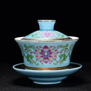 茶具蓋碗茶杯大號琺瑯彩三才蓋碗單個復古泡茶特大八寶茶陶瓷蓋碗