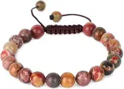 AD Beads Natural 8mm Gemstone Bracelets Healing Power Crystal Macrame Adjustable 7-9 Inch (Picasso Jasper)