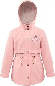 [Rokka&Rolla] Girls' Lightweight Water Resistant Hooded Field Rain Jacket Trench Coat Windbreaker