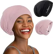iCooBreeze Mulberry Silk Lined Sleep Cap Bonnet for Curly Hair, Stay On All Night Hair Wrap, Adjustable Strap for Women Men