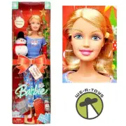Christmas Morning Barbie Doll with Plush Miniature Snowman 2005 Mattel G8541