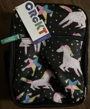 CRcKT Insulated Lunch Bag Kit with Drink Pocket UNICORNS Zipper Black