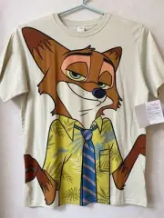 Nick Wilde Zootopia T-Shirt Cream Color Reindeer Face Cartoon Print Tag New