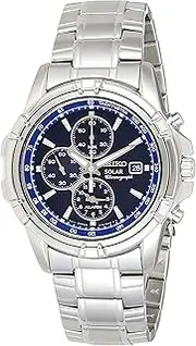 [SEIKO] SSC141 Watch for Men - Blue Dial with Solar Chronograph, Date Calendar, and LumiBrite Hands, Stainless Steel and Water-Resistant to 100m, Blue, NO SIZE, Quartz Watch,Chronograph,Quartz Movement