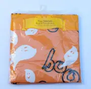 Halloween Vinyl 52" Square Tablecloth - Orange w/ White Ghosts - NEW SEALED!