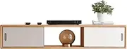 Floating TV Stand Cabinet Multimedia Storage Shelf with Two Sliding Doors Router Set Top Box Wall Mounted TV Cabinet Remote Control DVD Player Wall Shelf/Wood Color/130X25X25Cm