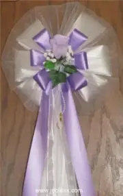 6 LAVENDER ROSE WHITE Satin Ribbon Pew Bows for Weddings
