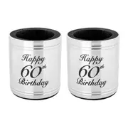 2PK Beer/Soda Can Bottle Happy 60th Birthday Stubby Holder Stainless Steel 375ml