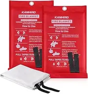 Emergency Fire Blanket for Home Kitchen - KANHIRO Fiberglass Fire Suppression Blanket Great for School, Fireplace, Grill, Car, Office, Warehouse (2 Pack, 1m X 1m)