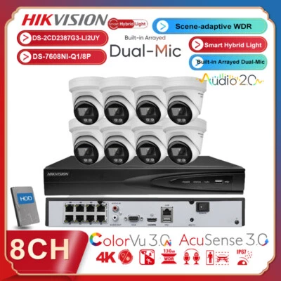 Hikvision 4k 8ch 8POE CCTV System 8MP Smart Hybrid Light ColorVu 3.0 Camera Lot