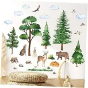 Mountain Tree Wall Stickers Watercolor Pine Tree Forest Animal Jungle Animal