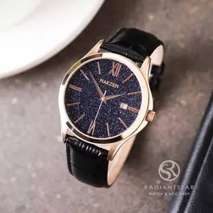 NAKZEN夜空飛行日期顯示竹節紋錶帶全鋼製真皮手錶【WNA4087】璀璨之星
