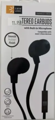 Case Logic Stereo Earbuds Headphones With A Mic, Black Or Red