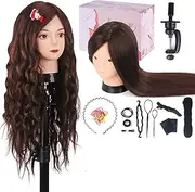 Mannequin Head Human Hair, Beauty Star Doll Head for Practice Hair Styling, 80% Real Hair Cosmetology Makeup Hairdressing Training Manicanequin Head with Clamp Stand + DIY Braiding Set