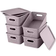 Lidded Storage Bins Plastic Storage Baskets With Lid Organizing Container Kni...