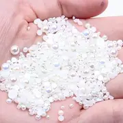 Mixed Size 2/3/4/5/6mm 1000Pcs Imitation Pearls Bead Half Round Flatback Pearl Rhinestones Beads Nail Art Crafts DIY Gem Decoration (02 Cream AB)
