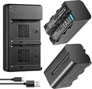 ENEGON NP-F750 Camera Battery and Charger (2-Pack, 5600mAh), Smart LED USB Charger for Sony NP-F550 570 750 770 930 950 FM55H FM500H QM71 QM91 QM71D and CCD-TRV215 Camcorder, Monitor, Motorized Slider