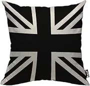 Mugod Union Jack Throw Pillow Cover Black and White United Kingdom Flag National Culture Decorative Pillow Cases Square Cotton Linen Cushion Cover for Home Bed Sofa Couch 18x18 Inch
