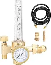 HeeHoo Argon/CO2 Flowmeter Regulator and Hose Kit, Brass Body with Safety Valve, Single-Stage, Cylinder Mount, CGA 580 Inlet, 5/8" x 18 Fitting, for MIG TIG Welding