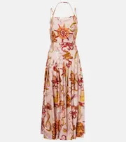 [Farm Rio] Farm Rio Nautical Wonder linen-blend midi dress AU 6 pink