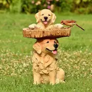 Dog Statue Figurine Resin Feeder Deck Wildbird Drinking Garden Bird Bath Bowl