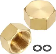 uxcell 2Pcs Brass Hex Head Plug Compression Cap Fitting Stop Valve Cap, 3/4" NPT Hex Thread Pipe Fitting Flare Cap Tubing Ends Sealing Cap with Gasket for Air Conditioner, Water, Gold