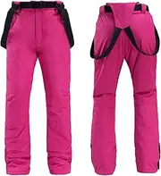 QIULAO Adult Ski Trousers, Men's and Women's Suspenders, Snow Pants, Waterproof and Windproof Veneer Ski Pants, Warm and Breathable Winter Sportswear (Color : Rojo, Size : S)