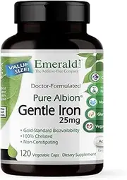 Emerald Labs Gentle Iron 25mg - “Gold-Standard” Albion Chelate as Ferrous Bisglycinate - 120 Vegetable Capsules
