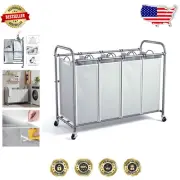 Heavy Duty 4-Section Laundry Sorter Cart with Wheels - Efficient Organization