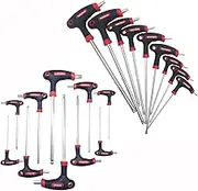 KEWAYO 19 PCS T-Handle Allen Wrench Set, Metric Long Arm Ball End Hex Key Wrench Set, T-Handle Security Torx Wrench Set, Long Arm Tamper Proof Star Keys Made