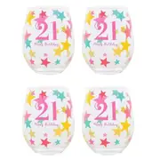 4PK Gibson Gifts 21 Birthday Party Stemless Glass Tumbler Drink Cup Drinkware
