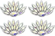 uxcell 4Pcs Handmade Beaded Patches, Peacock Tail Glass Crystal Appliques Sew on Rhinestone Patch for Clothing DIY Sewing Accessories, AB Color