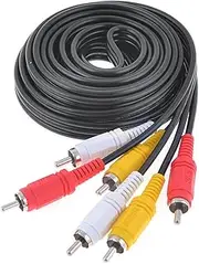 Ruilogod 10ft Triple 3 Male RCA Composite Audio Video DVD TV Cable Cord Black