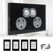 Wall Power Point GPO Light Switch Glass Panel Outlet 10A 250V BLUE WHITE BLACK