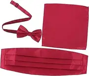 [TEMPNAP] 3pcs Men's Dress Girdle Ties for Men Self-tie Bow Ties for Men Pocket Saquare Men's Cummerbund Tuxedo Belt Pocket Square Holder Red Polyester
