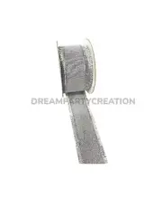 1-1/2" (SILVER) Metallic Mesh WIRED Ribbon with FRINGE EDGE 10 Yards